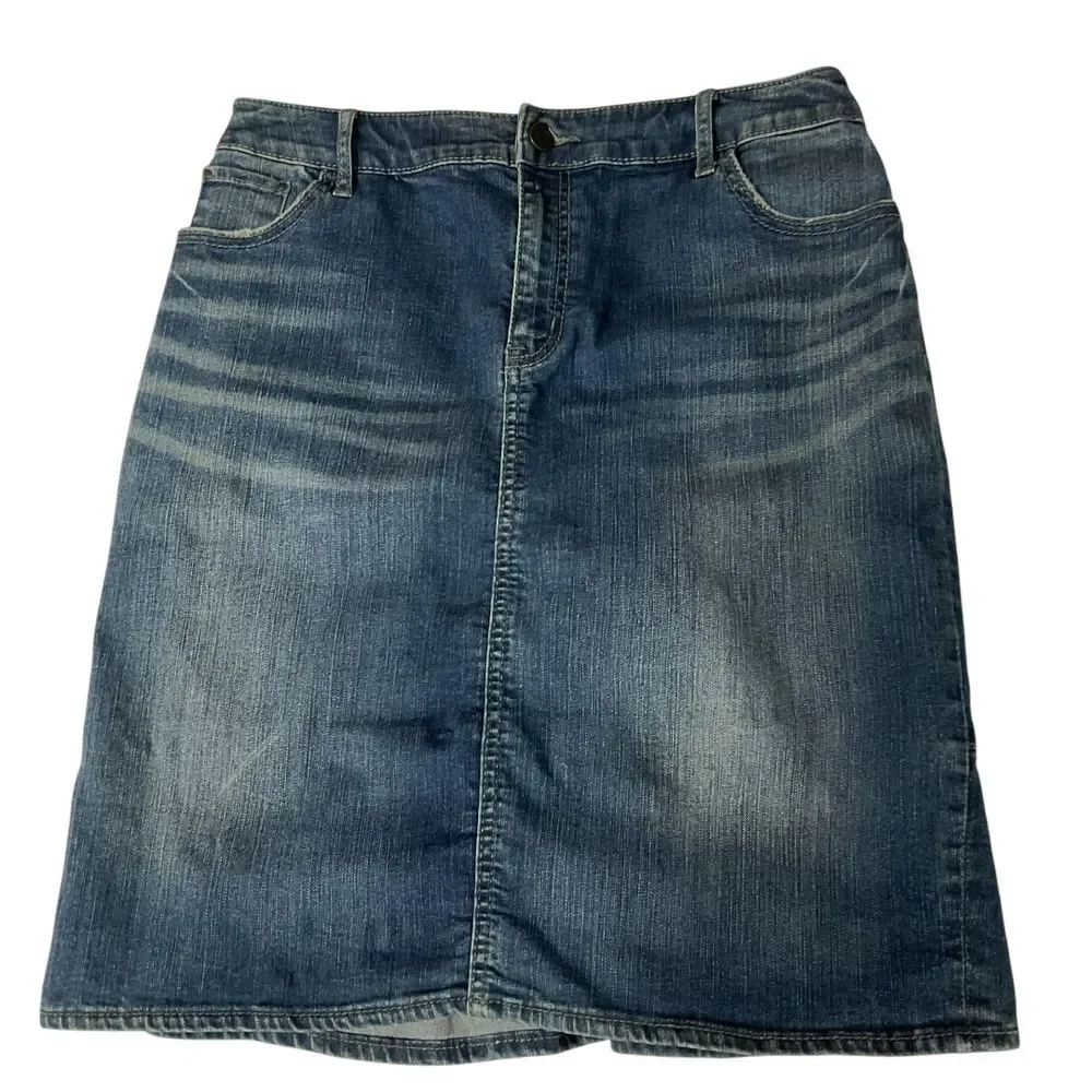 Pilcro Anthropologie Classic Denim Pencil Skirt Size 28‎ Back Ruffle High Waist